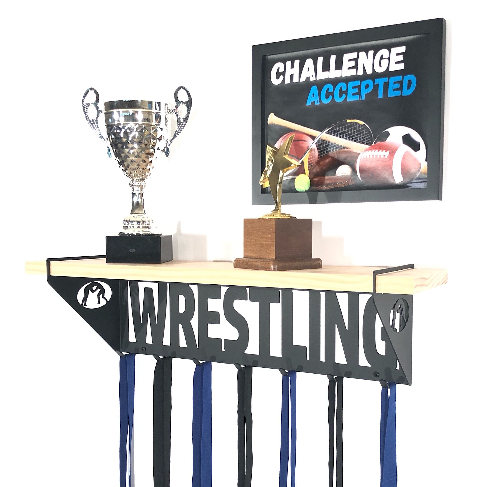 Wrestling Trophy Shelf With Medal Hanger Trophy Shelf With Etsy