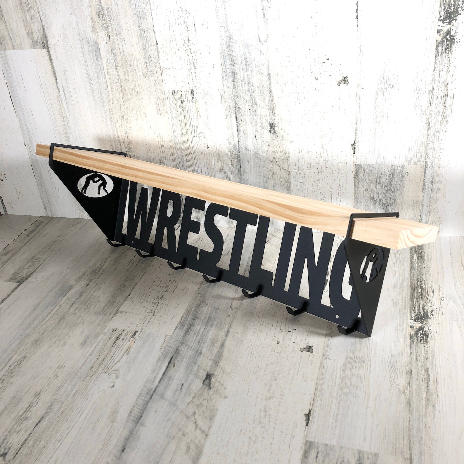 Wrestling Trophy Shelf With Medal Hanger Trophy Shelf With Etsy