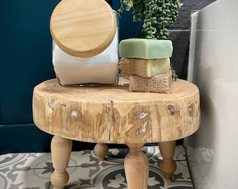 Handcrafted Wood Pedestal Stool • Rustic Live Edge Accent Table, Plant Stand