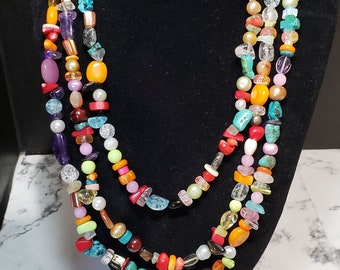 Vintage Multi Gemstone Necklace with 925 clasp