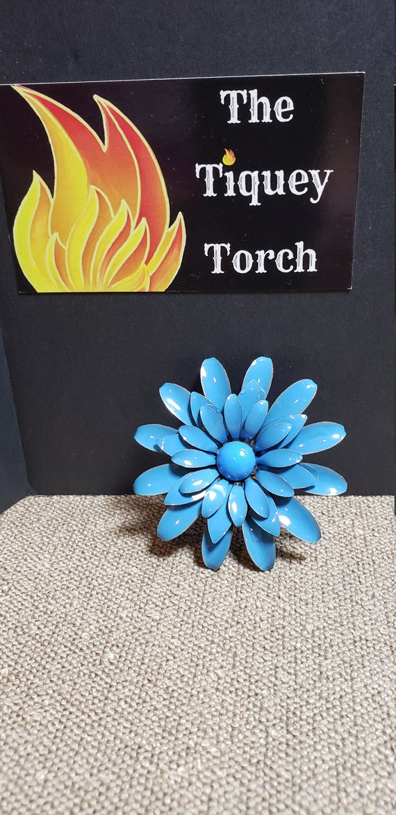 Vintage Enamel Blue Flower Brooch