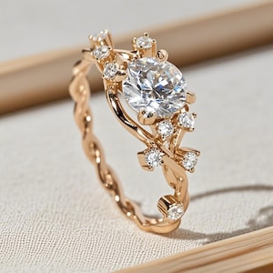 Round Solitaire Ring,Rose Gold Wedding Ring, Engagement Ring, Anniversary Ring, Diamond Ring, Moissanite Ring,Statement Ring, Gift for Her