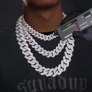 Srebrny łańcuszek z ogniwami kubańskimi, naszyjnik Iced Out, naszyjnik z moissanitem, naszyjnik hip-hopowy, prezent dla niego