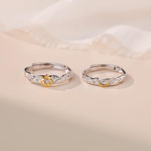 Couple Rings, Sun and Moon Matching Rings, Sterling Silver Rings, Promise Rings, Personalized Gift, Perfect for Couples&#39; Engagement