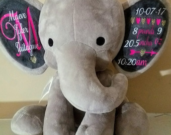 Birth announcement, stuffed animal, new baby gift , elephant, newborn present, newborn gift, baby shower, baby gift, baby present, baby boy