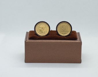 special gift Argentina 10 Centavos stainless steel Choice of Gold or Gunmetal coloured backs Coin Cufflinks 10 year anniversary