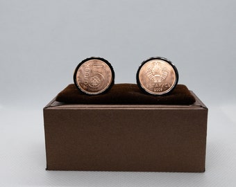 stainless steel Haiti 5 Centimes 10 year anniversary Coin Cufflinks Choice of Gunmetal coloured backs unique present for men