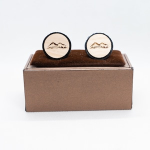 Mountain Wooden Cufflinks - Wedding Cufflinks,Engraved Wooden, Groom Cufflinks,Personalized