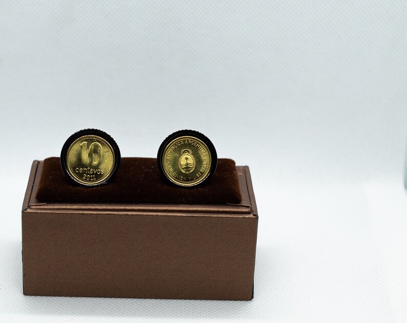 special gift Argentina 10 Centavos stainless steel Choice of Gold or Gunmetal coloured backs Coin Cufflinks 10 year anniversary
