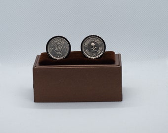 Coin Cufflinks - Saudi Arabia 2 Qirsh. 10 Halalat - Khalid Coin, Choice of  Silver or Gunmetal coloured backs (stainless steel)