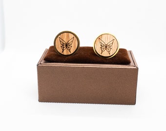 Wooden Butterfly Origami Cufflinks - Wedding Cufflinks, Engraved Wooden Cufflinks, Groom Cufflinks, Personalized Cufflinks