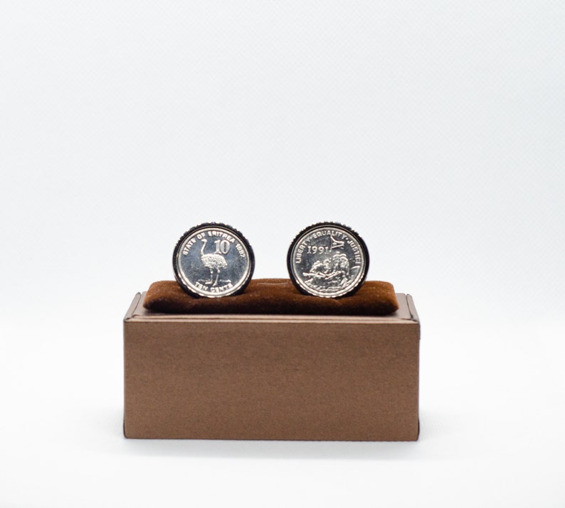 Eritrea 10 cents Choice of Silver or Gunmetal coloured backs stainless steel Coin Cufflinks