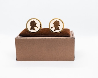 Sherlock Holmes Wooden Cufflinks - Wedding Cufflinks, Engraved Wooden Cufflinks, Groom Cufflinks, Personalized Cufflinks