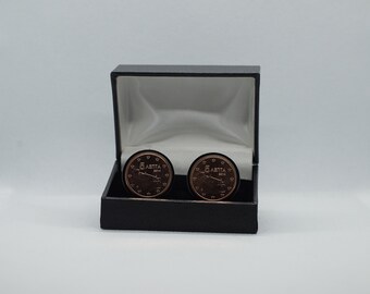 Boutons de manchette pièce de monnaie - Grèce, 5 cents d'euro, dos couleur argent ou bronze au choix (acier inoxydable), cadeau garçons d'honneur, cadeau d'anniversaire, idée