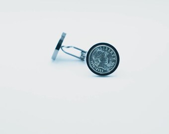 Coin Cufflinks - United States 1 Dime Emerging Liberty Dime Coin Cufflink, Choice of stainless steel backs)