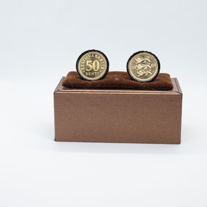 Coin Cufflinks - Estonia 50 Senti, Choice of Gunmetal coloured backs (stainless steel), Wedding Gift, Friends Gift,