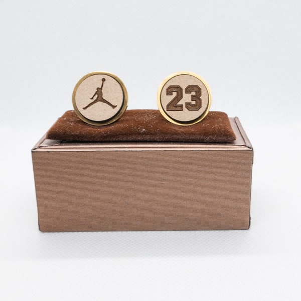 Michael Jordan Jumpman (23) Basketball G.O.A.T Wooden or Leather Cufflinks - Wedding Cufflinks,Engraved Wooden, Groom Cufflinks,Personalized