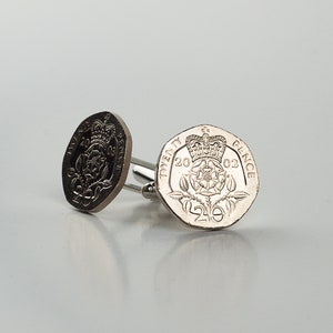 Coin Cufflinks - United Kingdom, 20 Pence Coin Cufflink, 20th year, 20th anniversary, 40th, 40th year, genuine coin, gift for husband, dad