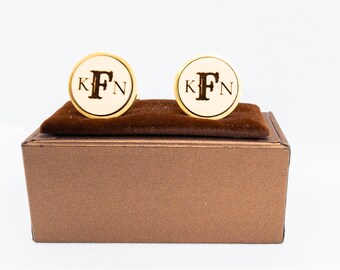 Custom Initials Wooden Cufflinks - Wedding Cufflinks, Engraved Wooden Cufflinks, Groom Cufflinks, Personalized Cufflinks