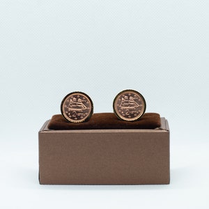 Coin Cufflinks - Greece 2 Cent Euro, Choice of Gold or Gunmetal coloured backs (stainless steel),ideas for brother, groom present