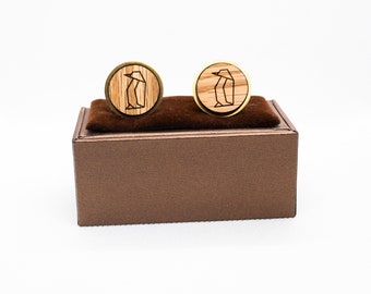 Wooden Penguin Origami Cufflinks - Wedding Cufflinks, Engraved Wooden Cufflinks, Groom Cufflinks, Personalized Cufflinks