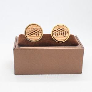 Bee HoneyComb Wooden Cufflinks - Wedding Cufflinks, Engraved Wooden Cufflinks, Groom Cufflinks, Personalized Cufflinks