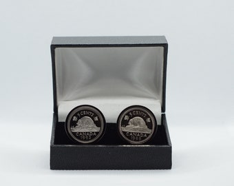 Coin Cufflinks -Canada, 5 PROOF Cents Coin Cufflink, 30th Anniversary Gift, Men's Anniversary Gift,Stainless Steel Silver or GunMetal Backs