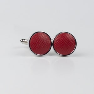 Leather Cufflinks - Red Leather Cufflinks,  3rd Anniversary, Cufflinks with Leather, Gift for Men, Wedding Gift,