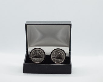 Coin Cufflinks - Canada, 5 Cent SPECIMEN Coin Cufflink, 5 Year Anniversary, Choice of Silver or Gunmetal coloured backs (stainless steel)