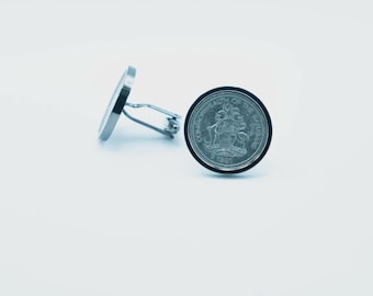 Coin Cufflinks - Bahamas 5 Cents  Coin, Choice of  silver or Gunmetal coloured backs (stainless steel)