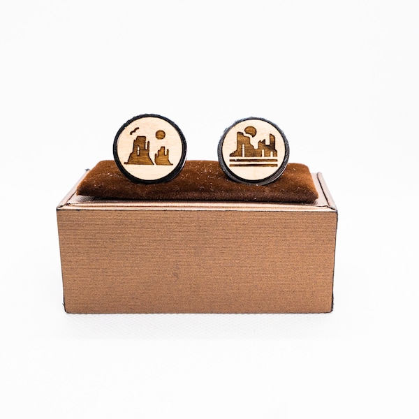 Grand Canyon Wooden Cufflinks - Wedding Cufflinks, Engraved Wooden Cufflinks, Groom Cufflinks, Personalized Cufflinks