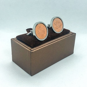 Coin Cufflinks - Guyana 5 Dollars, 10 year anniversary, special gift, Choice of Silver or Gunmetal coloured backs (stainless steel)