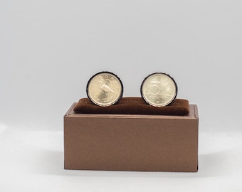 Coin Cufflinks-HUNGARY 5 Forint Coin, Choice of  Silver or Gunmetal coloured backs (stainless steel)
