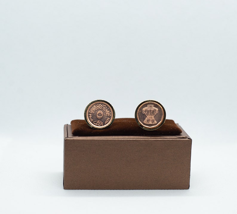 Egypt 5 Qirsh Coin Cufflinks wStainless Steel GOLD or Gunmetal Back