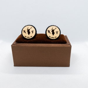 Custom Stag Initials Wooden Cufflinks - Wedding Cufflinks, Engraved Wooden Cufflinks, Groom Cufflinks, Personalized Cufflinks