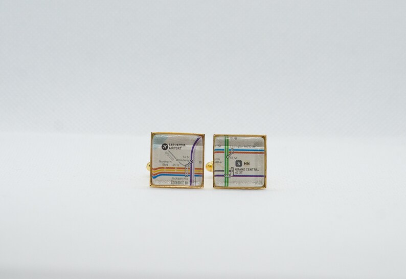 New York Metro Subway 4 Cufflink with 16mm Brass Square Back