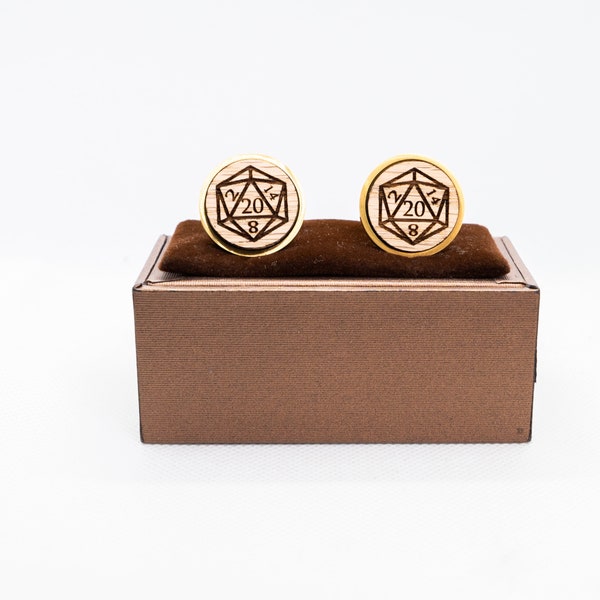 D20 Wooden Cufflinks - Wedding Cufflinks, Engraved Wooden Cufflinks, Groom Cufflinks, Personalized Cufflinks