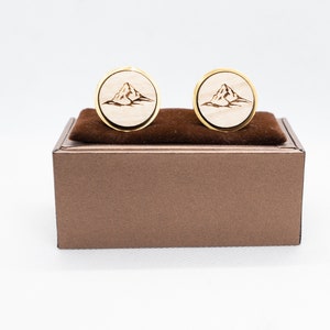 Mountain Wooden Cufflinks - Wedding Cufflinks,Engraved Wooden, Groom Cufflinks,Personalized