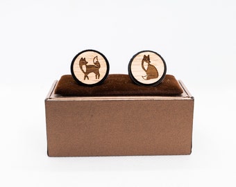 Fox Wooden Cufflinks - Wedding Cufflinks, Engraved Wooden Cufflinks, Groom Cufflinks, Personalized Cufflinks