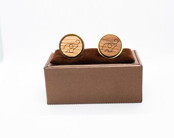 Wooden Elephants Origami Cufflinks - Wedding Cufflinks, Engraved Wooden Cufflinks, Groom Cufflinks, Personalized Cufflinks