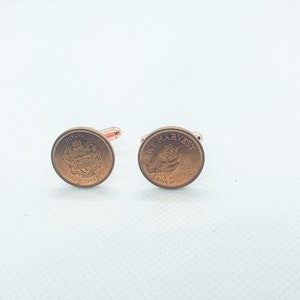Coin Cufflinks - Guyana 1 Dollars, 10 year anniversary, special gift, unique present, Choice of Gunmetal coloured backs (stainless steel)