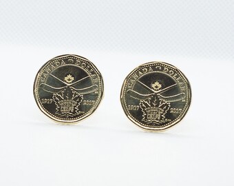 Coin Cufflinks-Canadian 100th Anniversary of The Toronto Maple Leafs Loonie Cufflinks, Toronto Maple leaf fan gift, gift for hockey fan