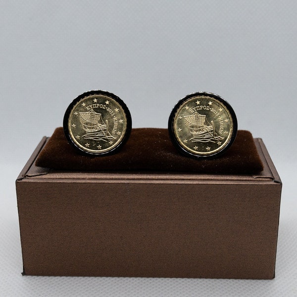 Münz-Manschettenknöpfe - 10 Euro Cent Manschettenknöpfe, zypriotisches Geschenk, wahlweise Gunmetal oder Brushed Gold