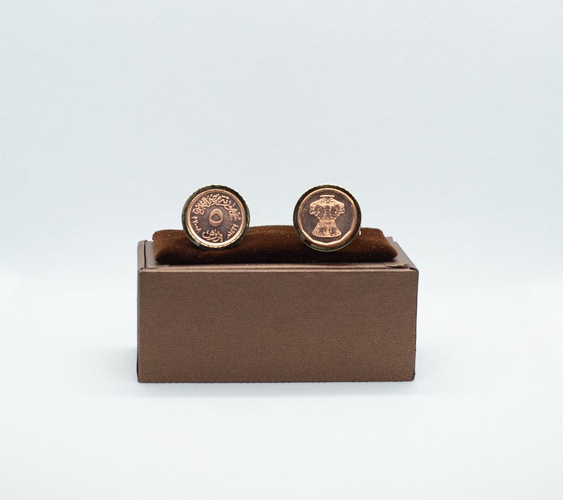 Egypt 5 Qirsh Coin Cufflinks wStainless Steel GOLD or Gunmetal Back