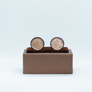 Coin Cufflinks - Netherlands, 5 Cent Juliana, Choice of Silver or Gunmetal coloured backs (stainless steel),  Netherland present, gift