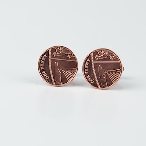 Coin Cufflinks - United Kingdom 1 Pence Coin Cufflink, 1st year anniversary, anniversary gift, father&#39;s gift, dad present, gift for son