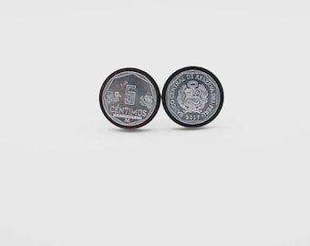 Coin Cufflinks - Peru, 5 Centimos Coin, Choice of Gold or Gunmetal coloured backs (stainless steel), graduation gift, retirement gift