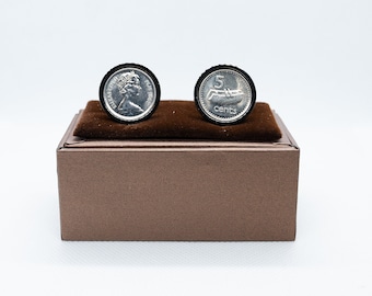 Coin Cufflinks - Fiji 5 Cent Coin Cufflinks, Choice of Gunmetal coloured backs (stainless steel)