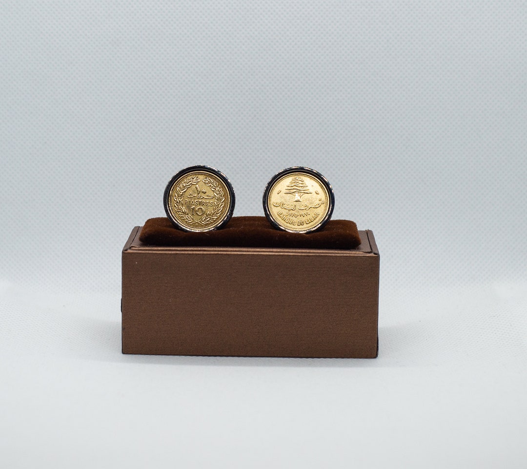 Coin Cufflinks Lebanon 10 Qirush Piastres Coin,choice of Silver or Gunmetal Coloured Backs