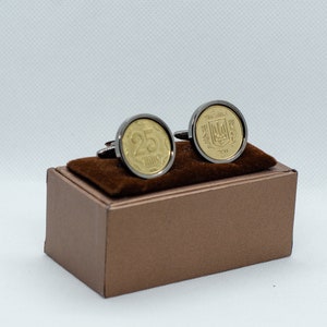 Coin Cufflinks- Ukraine 25 Kopiyok, Choice of Silver or Gunmetal coloured backs (stainless steel), Gift for Men, Anniversary Gift, Groomsmen